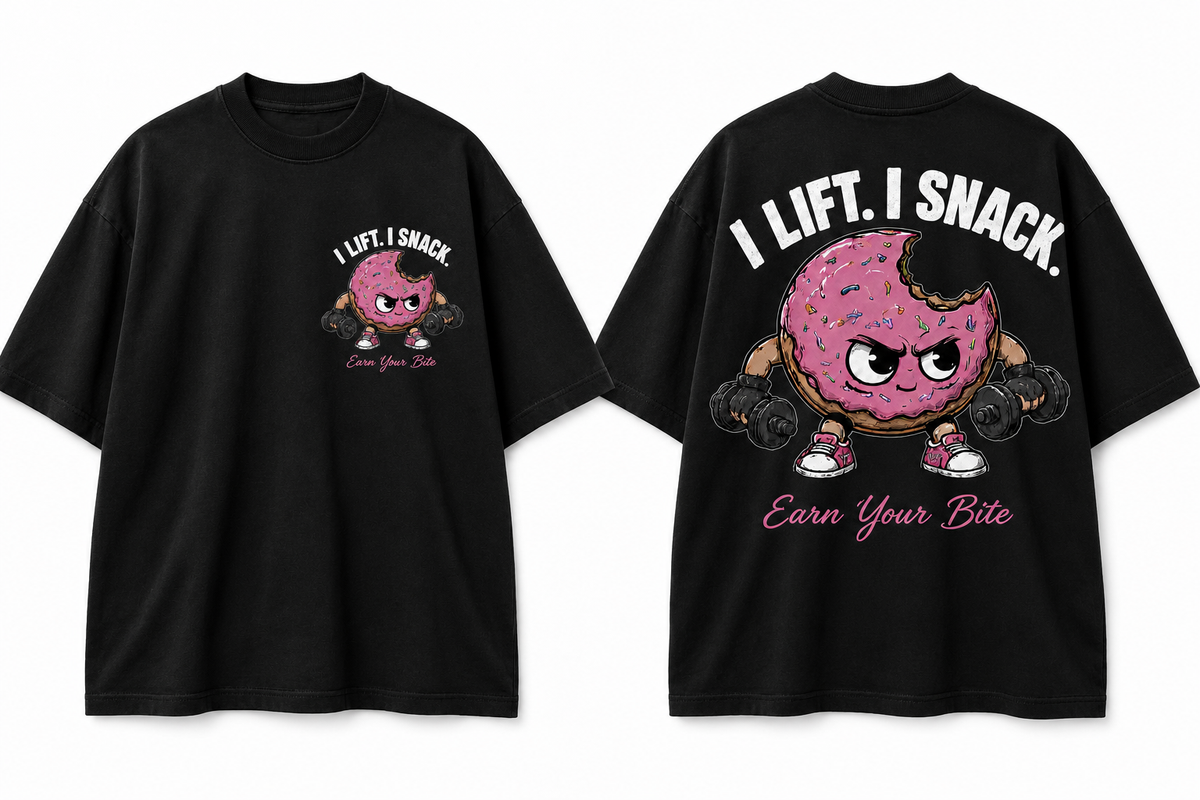 I Lift. I Snack.™️ Oversized “Earn Your Bite Tee” BLACK.